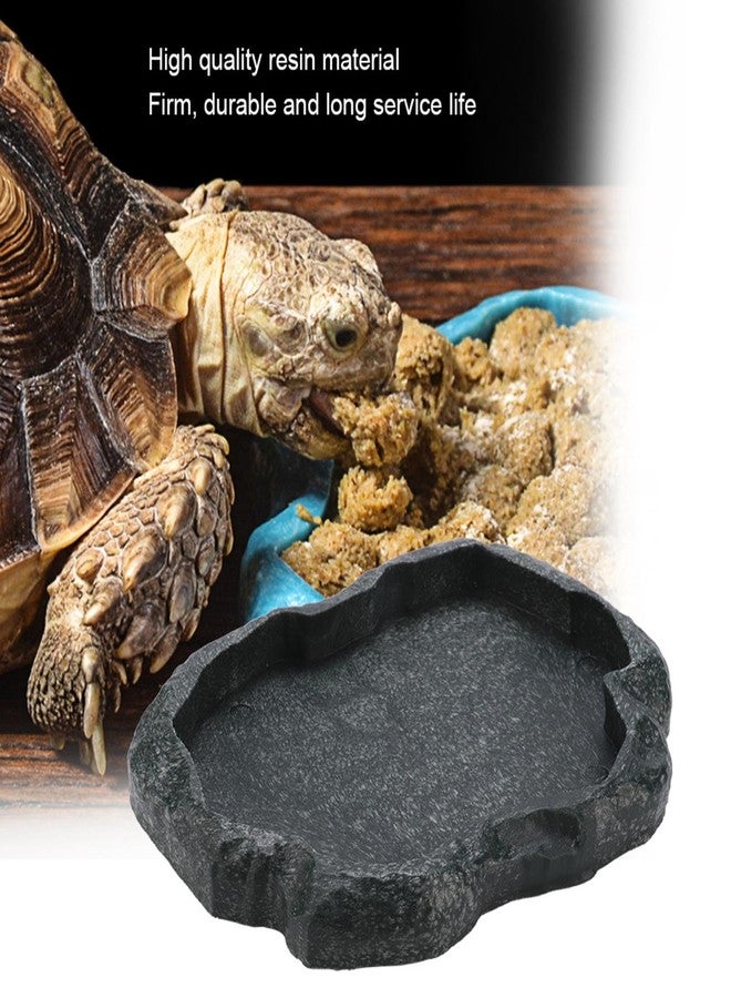 Kodrily Reptile Water Dish, Resin Rock Snake Water Bowl, Dark Green Firm Reptile Water Bowl, Large Tortoise Feeding Bowl for Tortoise Lizard Pets Feeding Accessories, 7.09x5.51x0.79in (M) - Image 2